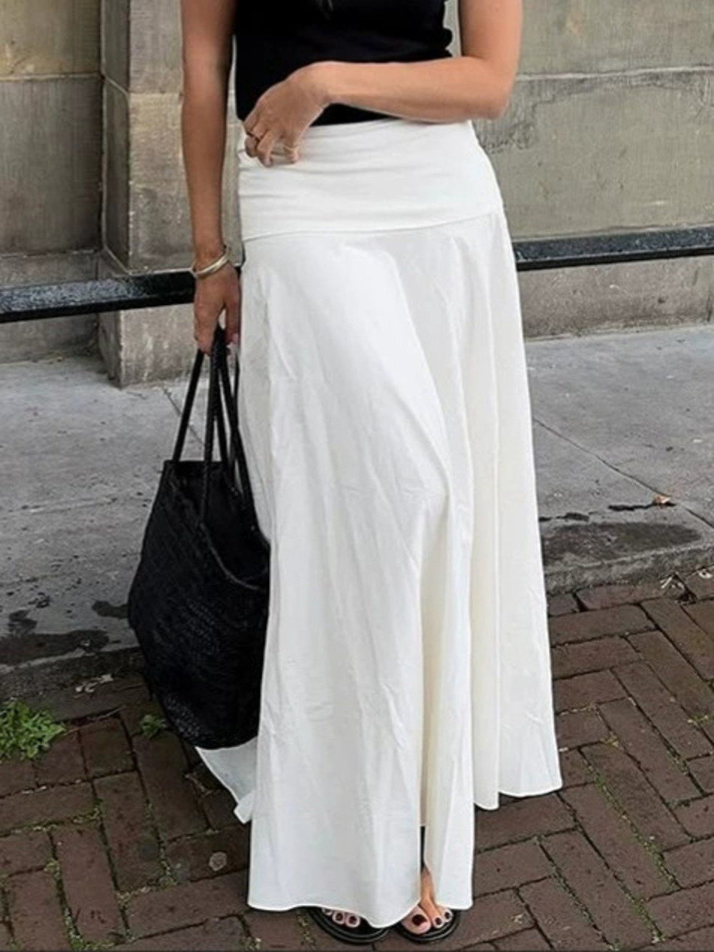 Forever 21 Resort Cotton Pleated Asymmetric High Waist Skirt Drapey